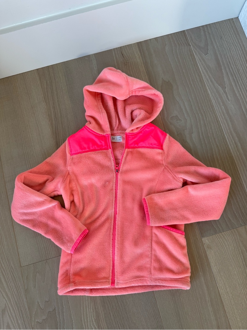 SO Kids' Hooded Fleece Jacket in Coral with Hot Pink Accents